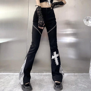 Dark Lace Cross Trousers