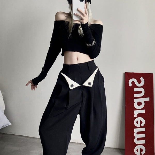 Black Casual High Waist Trousers