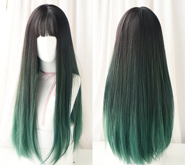 Three-color long straight gradient wig  KF82518