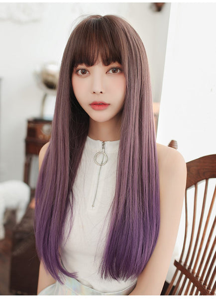 Three-color long straight gradient wig  KF82518