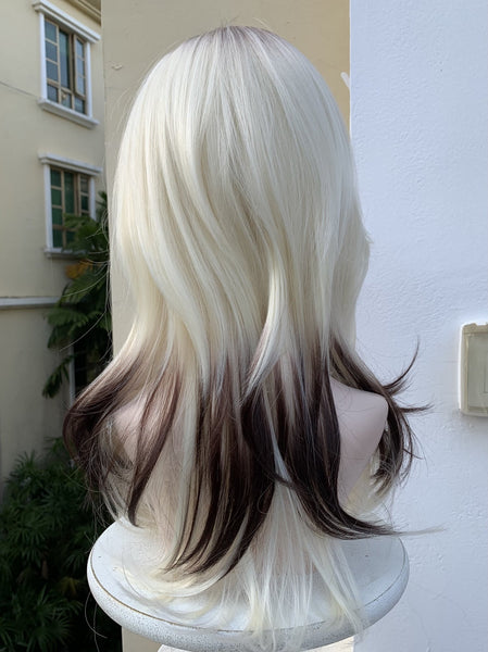 Brown white gradient wig kf82503