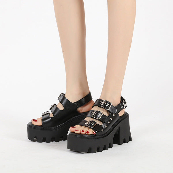 Rivet Buckle Ankle Sandals