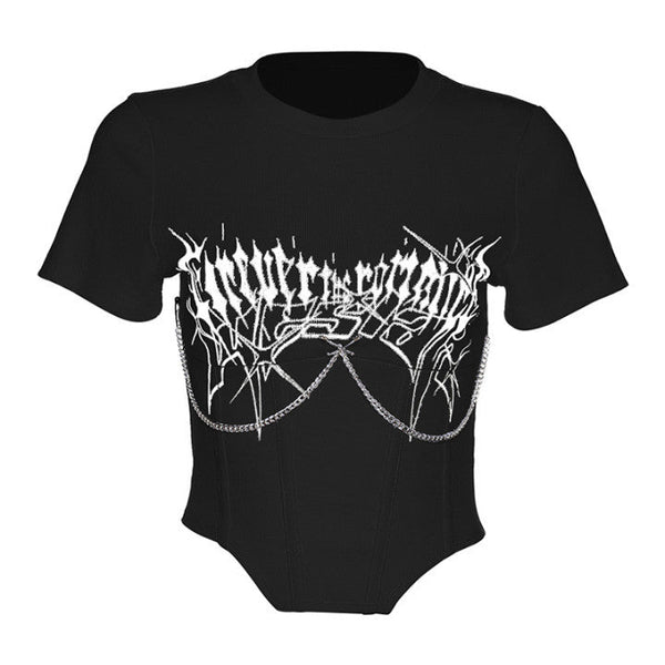 Women's Punk Rock Metal Chain Short Sleeved Crop Top