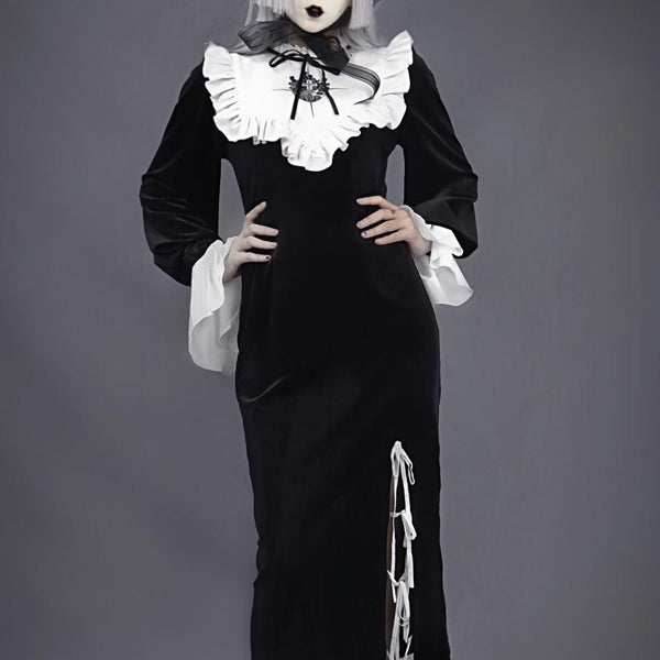 Gothic Embroidery Nun Velvet Dress