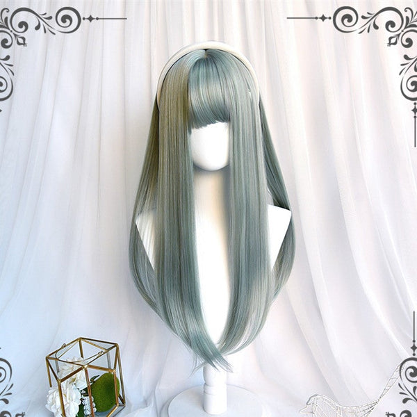 Green long straight wig KF82106