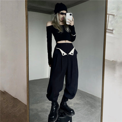 Black Casual High Waist Trousers