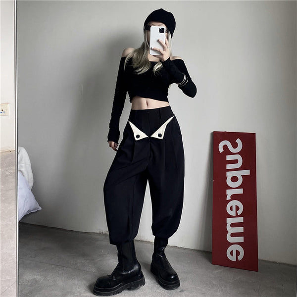 Black Casual High Waist Trousers