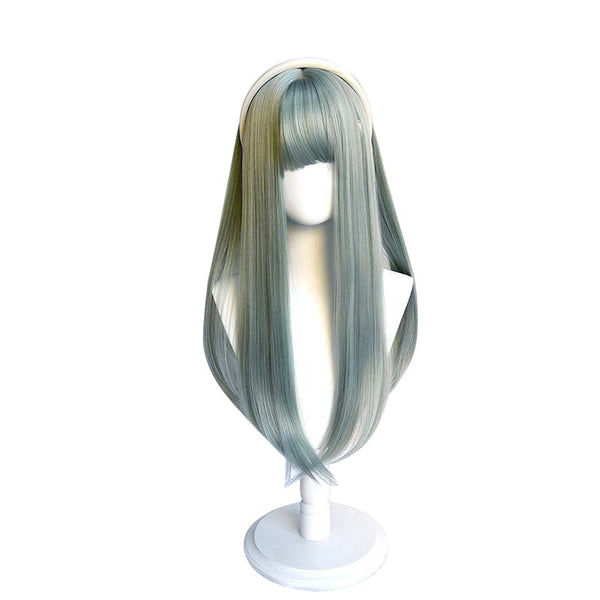 Green long straight wig KF82106