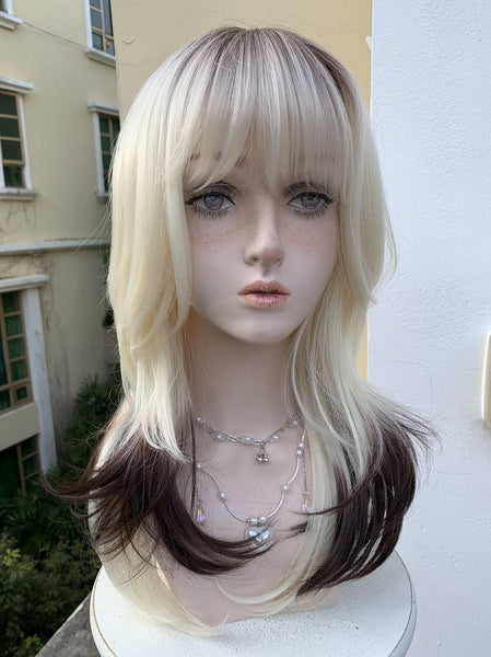 Brown white gradient wig kf82503