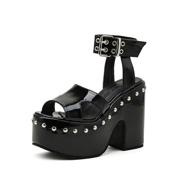 Patent Leather Studded Fish Mouth Sandals