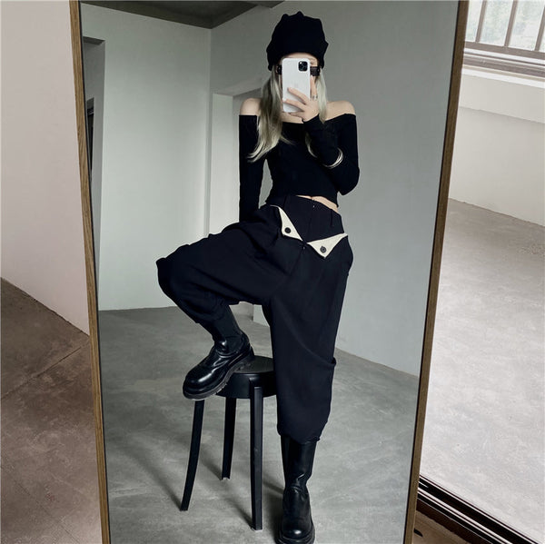 Black Casual High Waist Trousers