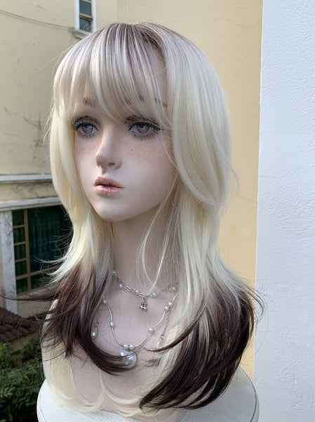 Brown white gradient wig kf82503