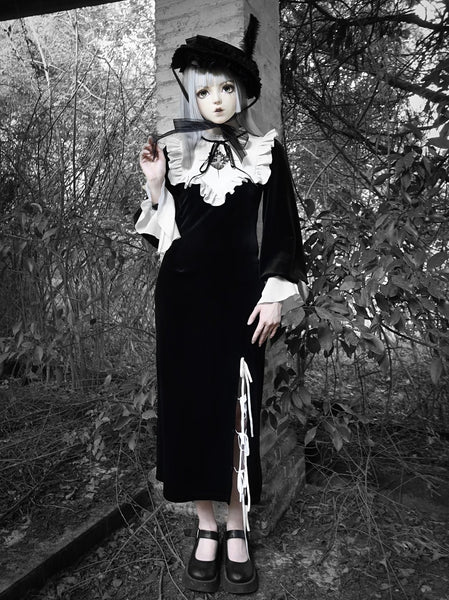 Gothic Embroidery Nun Velvet Dress