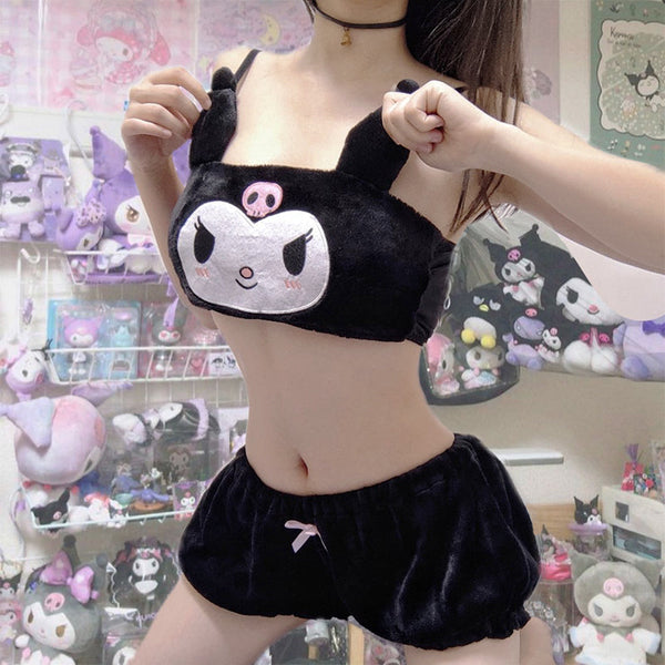 Cute plush Kuromi bra set