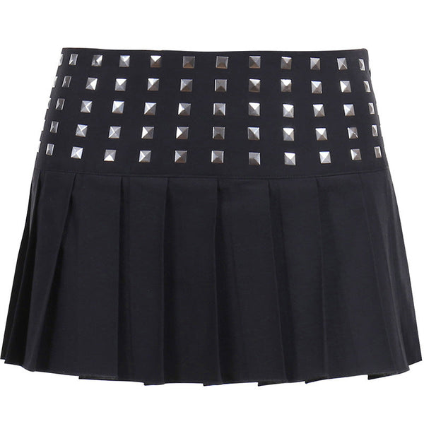 Rivet Pleated Mini Skirt