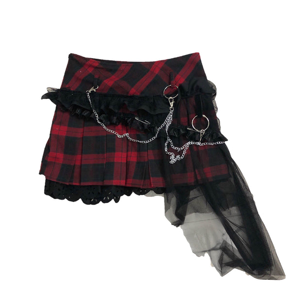 Punk Stitching Lace Woolen Skirt