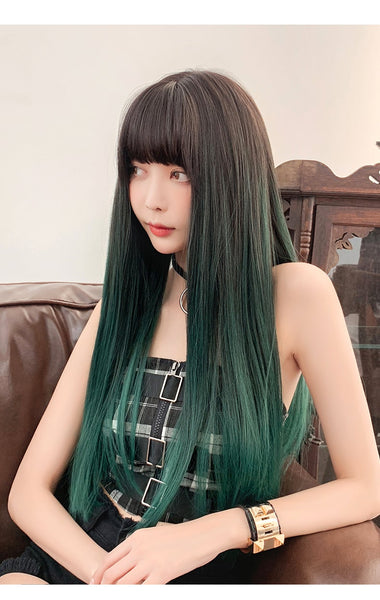 Three-color long straight gradient wig  KF82518