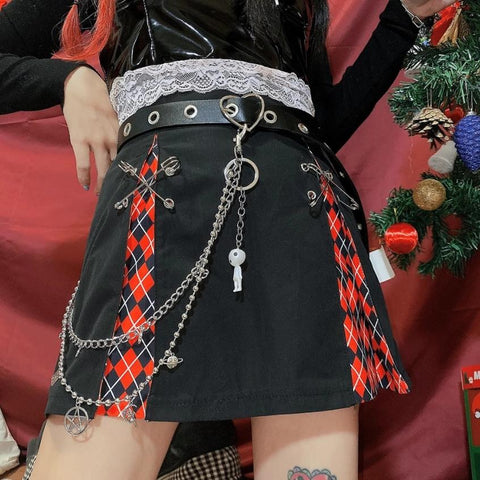 Plaid Black Red Mini Skirt Punk Style