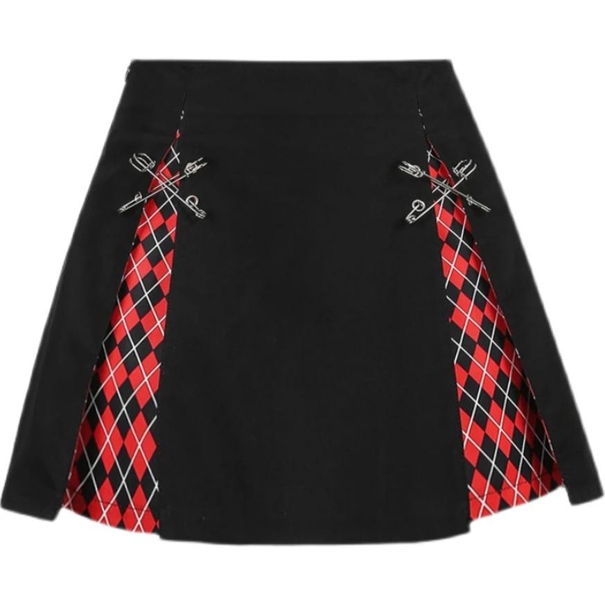 Plaid Black Red Mini Skirt Punk Style