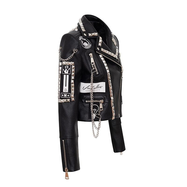 Punk Graffiti Printed Leather Jacket