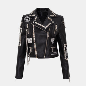 Punk Graffiti Printed Leather Jacket