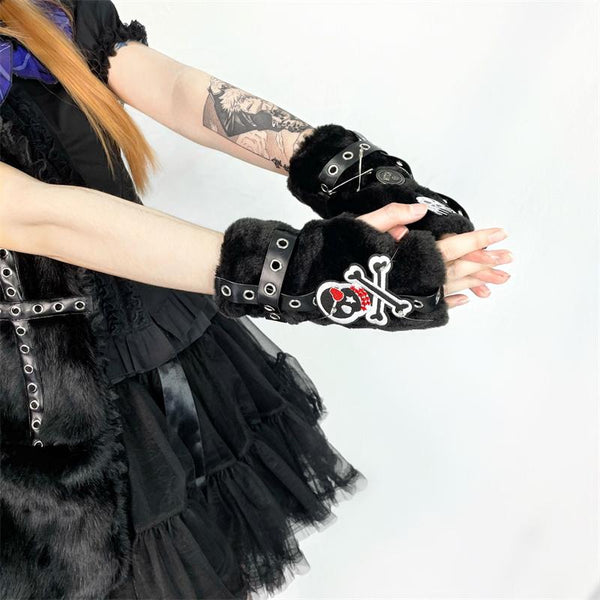 Punk Skull Plush Gloves