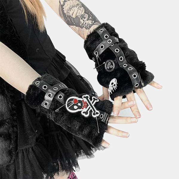 Punk Skull Plush Gloves