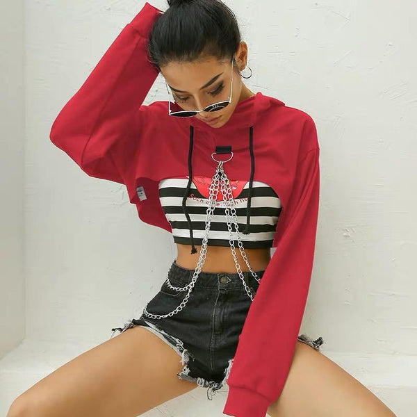 Punk Suspender Cropped Hoodies