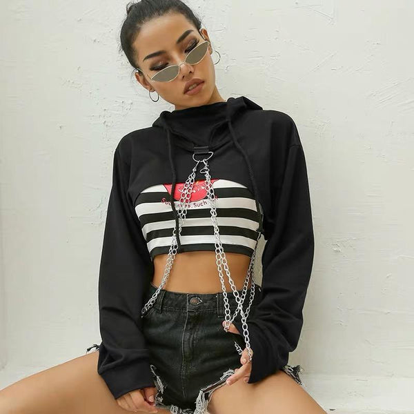 Punk Suspender Cropped Hoodies