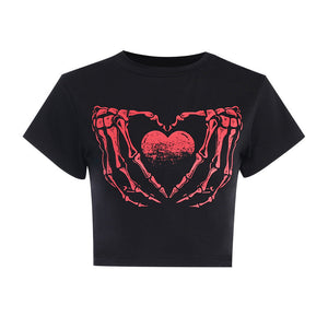 Red Skeleton Print T-Shirt