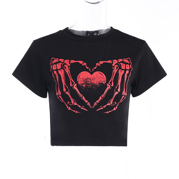 Red Skeleton Print T-Shirt