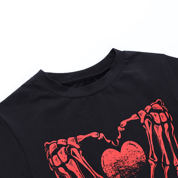 Red Skeleton Print T-Shirt