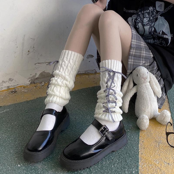 Black and White Lace Leg Warmers