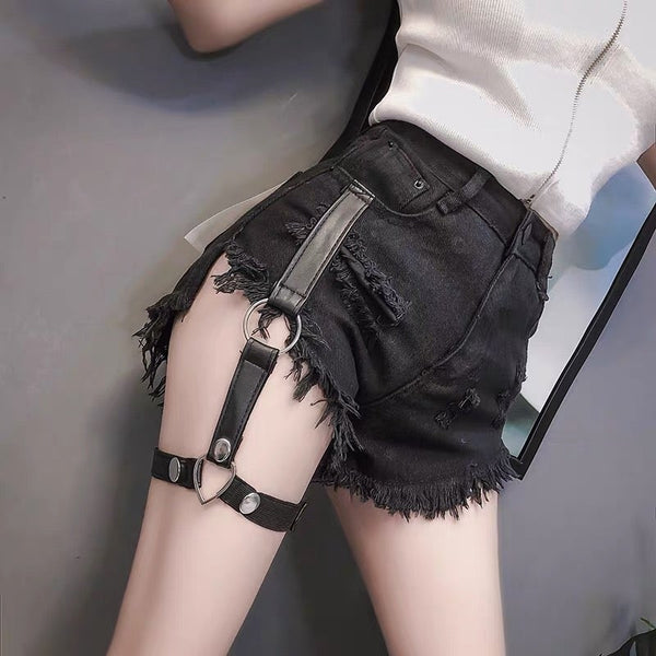 Ripped Denim Shorts with Pants Clip