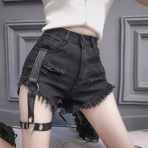 Ripped Denim Shorts with Pants Clip