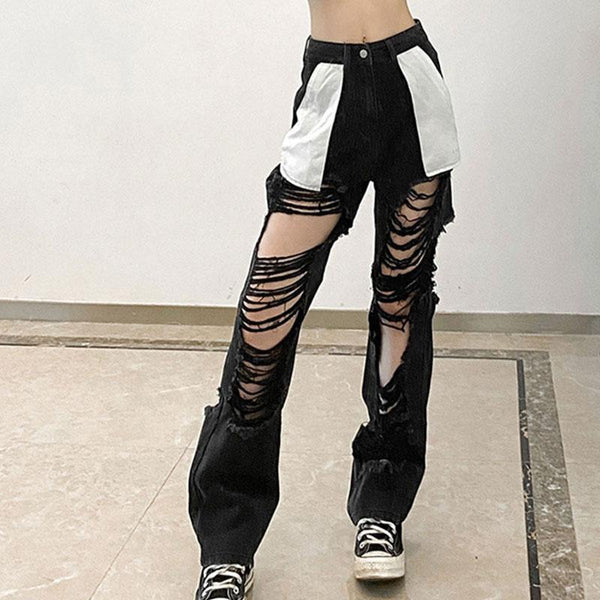 Streetwear Ripped High Waist Pants