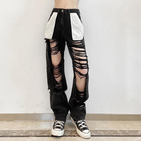 Streetwear Ripped High Waist Pants