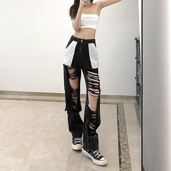 Streetwear Ripped High Waist Pants