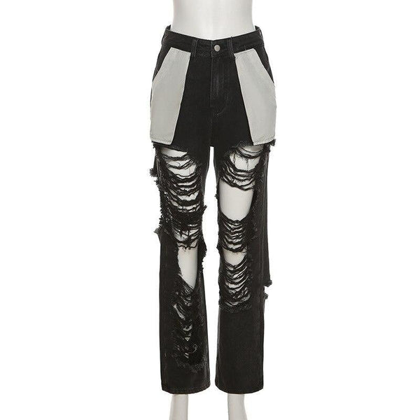 Streetwear Ripped High Waist Pants