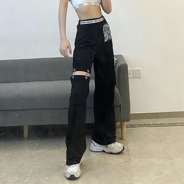 Sweet Hot Girl Hollow Straight-Leg Pants