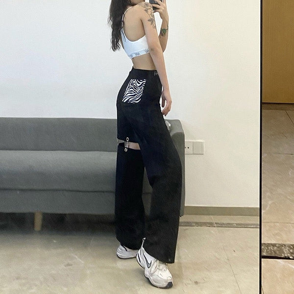 Sweet Hot Girl Hollow Straight-Leg Pants