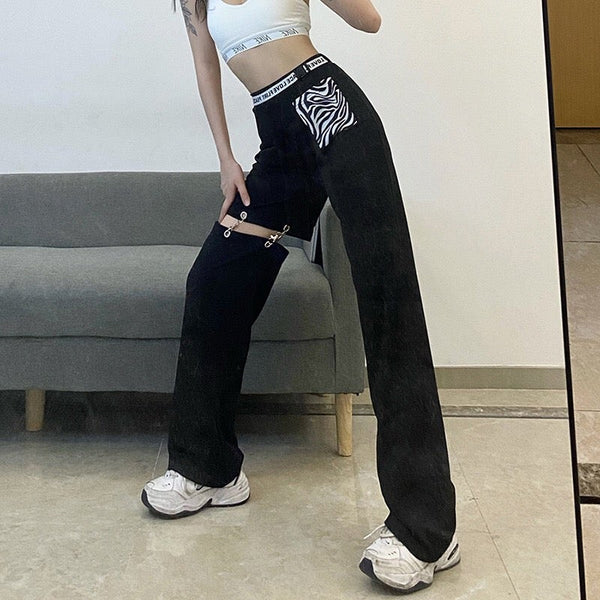 Sweet Hot Girl Hollow Straight-Leg Pants