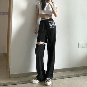 Sweet Hot Girl Hollow Straight-Leg Pants