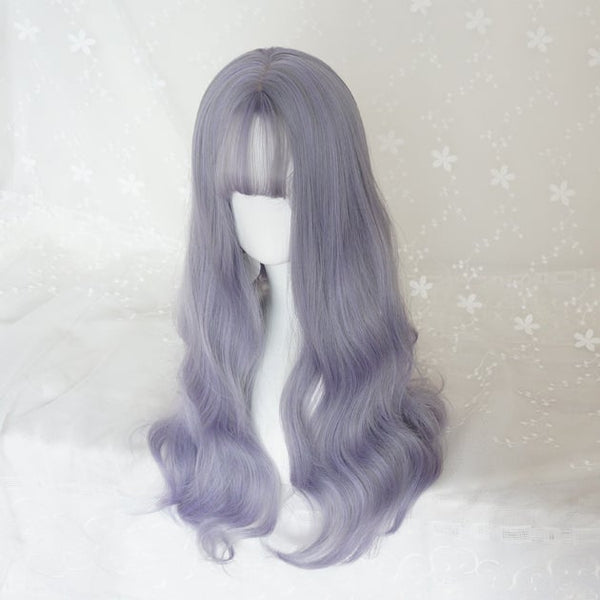 Grey and purple long curly wig KF82039