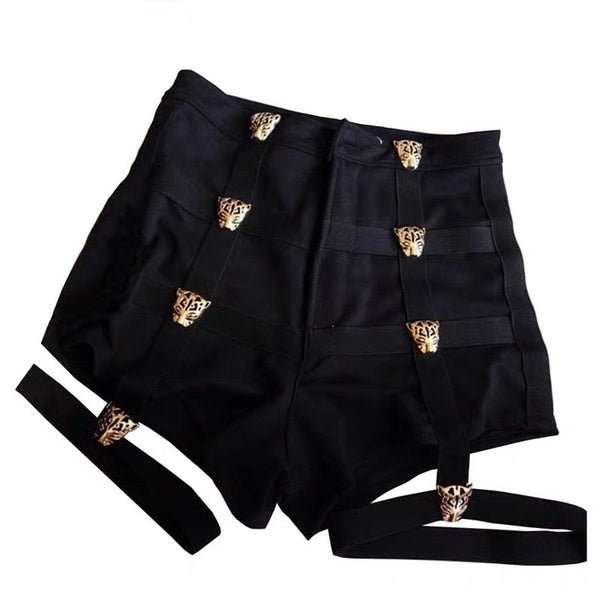 Tiger Garter Black High Waist Shorts