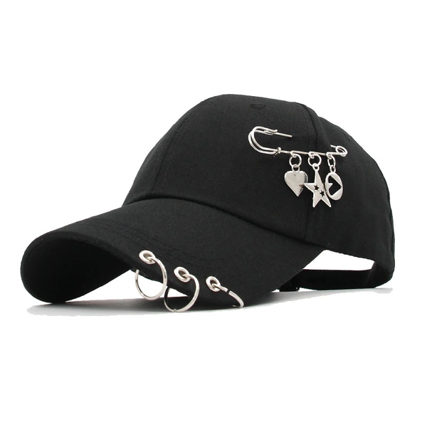 Adjustable Baseball cap Unisex with Ring Piercing / Cotton Baseball Caps in Punk style