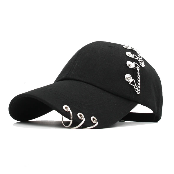 Adjustable Baseball cap Unisex with Ring Piercing / Cotton Baseball Caps in Punk style