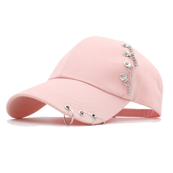 Adjustable Baseball cap Unisex with Ring Piercing / Cotton Baseball Caps in Punk style