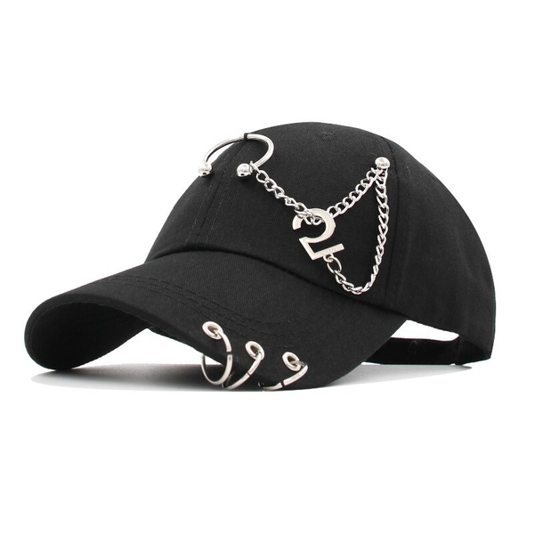 Adjustable Baseball cap Unisex with Ring Piercing / Cotton Baseball Caps in Punk style