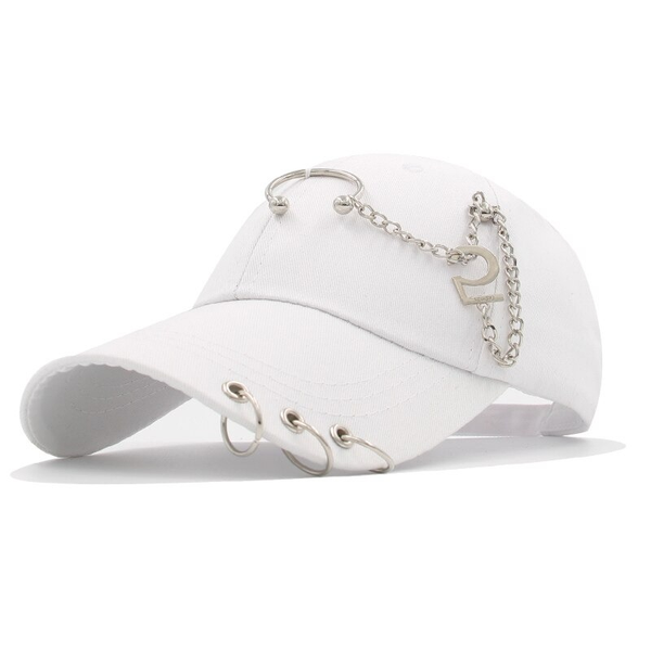 Adjustable Baseball cap Unisex with Ring Piercing / Cotton Baseball Caps in Punk style